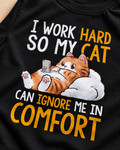 Close-up of Spoiled Cat Club print on black T-shirt