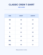 WEAVVI size guide for XS to 3XL in inches